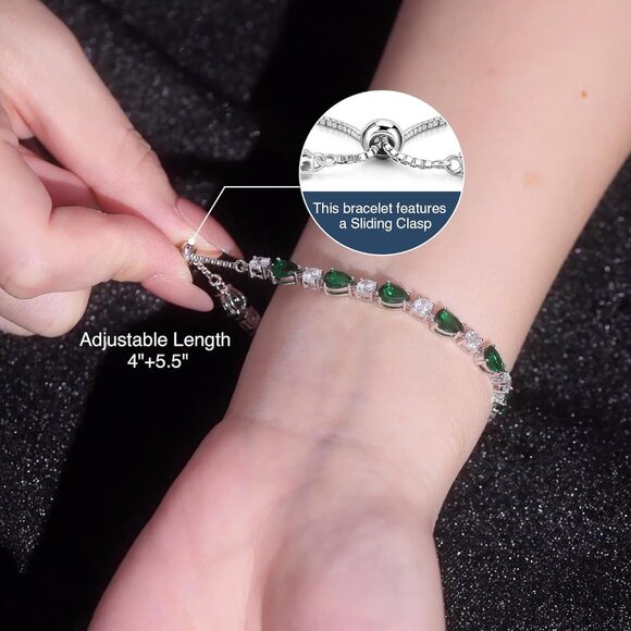 Sterling Silver Opal Birthstone Tennis Bolo Bracelet for Women with Adjustable F - Picture 5 of 8